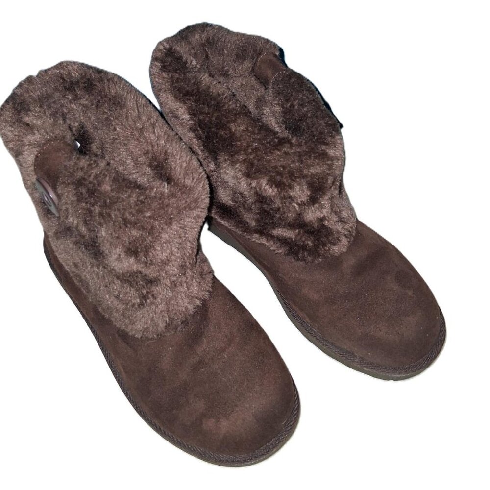 Arizona Brown Faux Suede Ankle Boots w/ Faux Fur Cuff | Women’s 7M - Picture 4 of 12